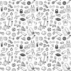 Seamless vector pattern  with hand drawn sport and healthy lifestyle elements - 106654023