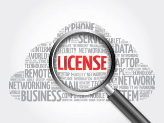 LICENSE word cloud with magnifying glass, business concept