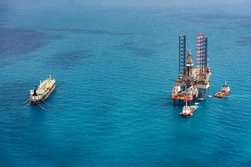 Offshore oil rig drilling platform in the gulf of Thailand.