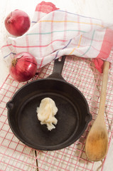 lard in a cast iron pan