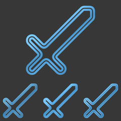 Blue line sword logo design set