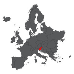 Slovenia red map on gray Europe map vector