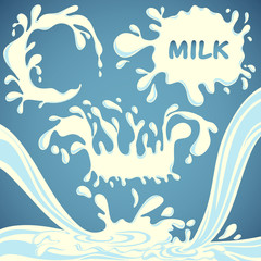 Collection of milk splashes. Vector hand drawn vector illustration