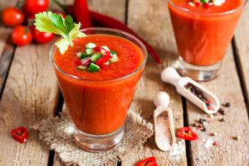 Tomato soup gazpacho in a glass