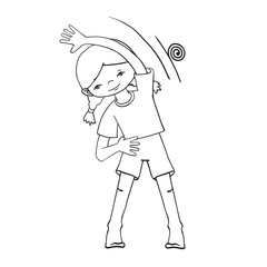 Morning fitness girl contur vector drawing.