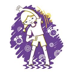 Morning fitness girl color vector drawing.