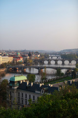 Fototapeta na wymiar view of Prague from the top and of Bridges on Vltava