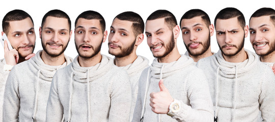 Many young man with different emotions 