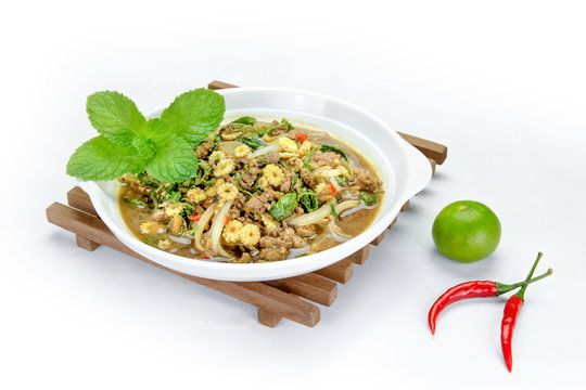 stir-fried pork and basil on background,thai cuisine