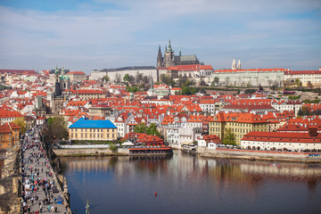 Fototapeta na wymiar view of Prague and Charles bridge over Vltava river