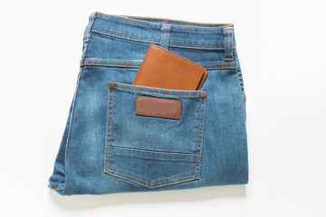 Wallet showing in back pocket of jeans.