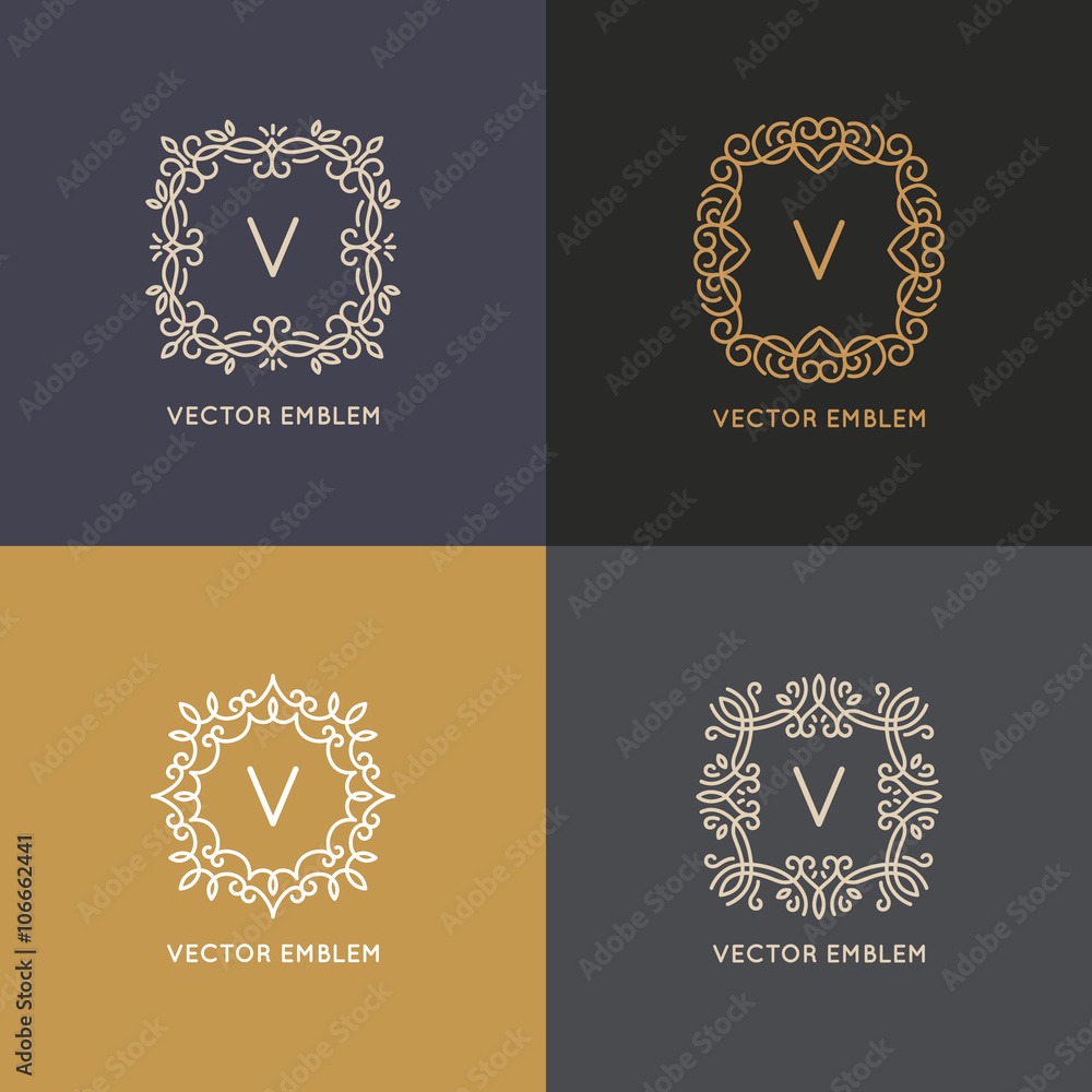 Poster vector logo design template in simple and trendy linear style