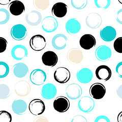 Cute vector seamless pattern . Brush strokes, circles and blots.  Endless texture can be used for printing onto fabric or paper