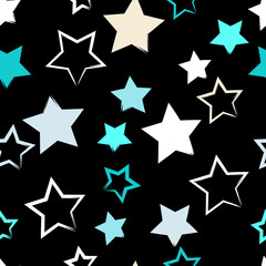 Cute vector seamless pattern . Brush strokes, stars.  Endless texture can be used for printing onto fabric or paper