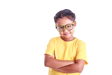 Portrait of young Asian girl wear glasses isolated on white