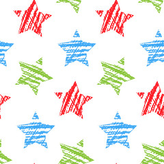 Seamless pattern with stars. Vector illustration. Hand drawn.