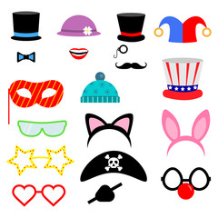 Party Birthday photo booth props. . Vector illustration.Flat collection