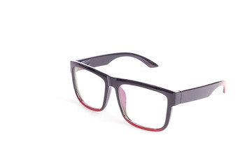 Close up black eye glasses isolated on white