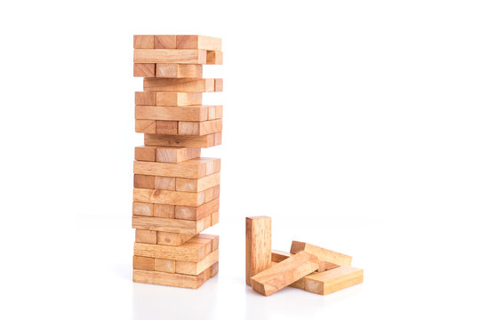 Close Up Blocks Wood Game (jenga) Isolated On White