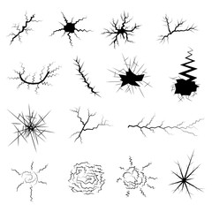 Cracks and clefs set. Vector symbols. Flat style.
