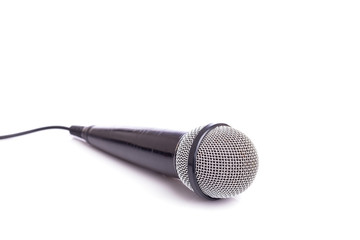 Close up old microphone isolated on white