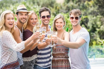 Group of friends toasting champagne glasses