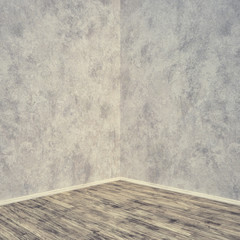 Grunge interior concrete wall, wood floor. Room for display or montage product.