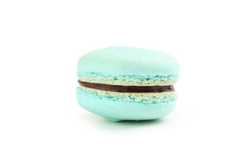 Tasty blue macaron isolated on white