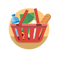 Shopping Cart with Food Design Flat