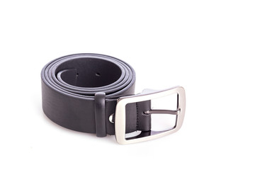 Close up new black belt isolated on white