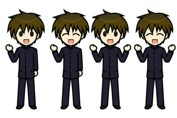 シンプルキャラクター　会話・表情イラスト集　中学生　男子　ガッツポーズ1