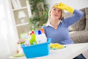 Woman cleans table