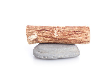 Thanaka wood and grey Kyauk Pyin stone slabs isolated on white