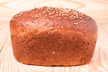 Black bread with fresh coriander closeup