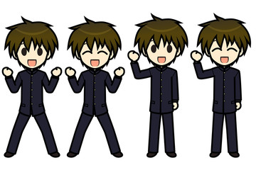シンプルキャラクター　会話・表情イラスト集　中学生　男子　ガッツポーズ2