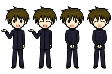 シンプルキャラクター　会話・表情イラスト集　中学生　男子　案内