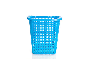 Fototapeta na wymiar Empty new blue plastic basket isolated on white