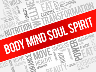 Body Mind Soul Spirit word cloud background, health concept