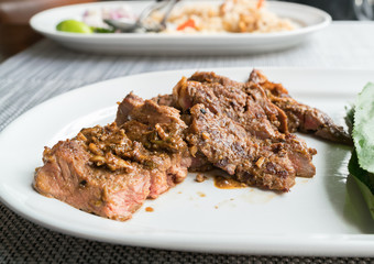sliced beef steak
