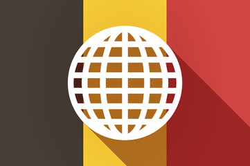 Long shadow Belgium flag with a world globe