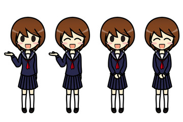 シンプルキャラクター　会話・表情イラスト集　中学生　女子　案内