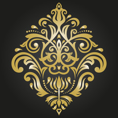 Oriental pattern with arabesques and floral elements. Traditional classic black and golden ornament