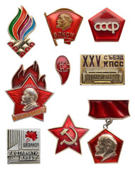 Old Soviet communist icon set. Artek. VLKSM - Lenin youth organi