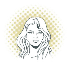 Stock illustration. People in retro style pop art and vintage advertising. The girl's face.