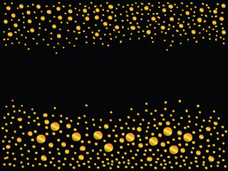 Gold dots on black - abstract background. Abstract gold polka dot ornament on black. Elegant artistic design element, canvas, clip art. Eps 10.

