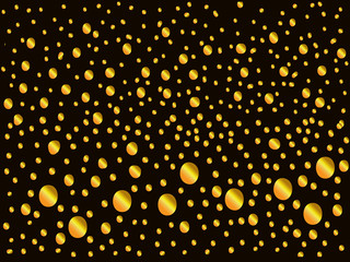 Gold dots on black - abstract background. Abstract gold polka dot ornament on black. Elegant artistic design element, canvas, clip art. Eps 10.
