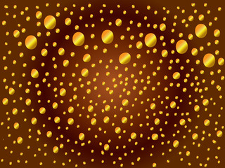 Gold dots on black - abstract background. Abstract gold polka dot ornament on black. Elegant artistic design element, canvas, clip art. Eps 10.
