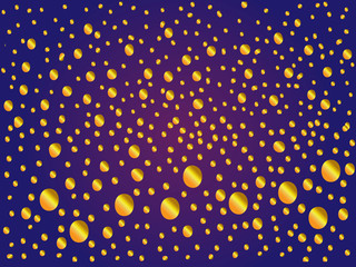 Gold dots on black - abstract background. Abstract gold polka dot ornament on black. Elegant artistic design element, canvas, clip art. Eps 10.
