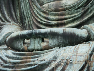 The hand of great buddha (Daibutsu) close up shot, Kamakura, Jap