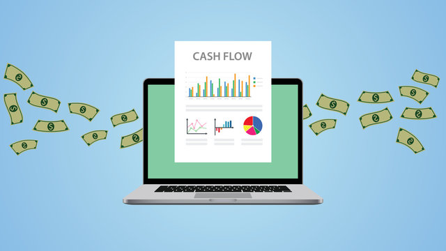 cash flow illustration with laptop money and graph chart